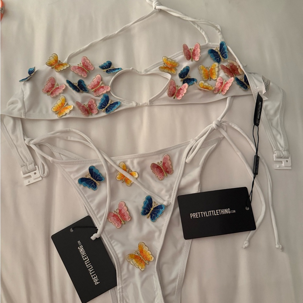 PrettyLittleThing White Butterfly Appliqué Bikini